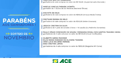 Segundo sorteio do App da ACE Santa Cruz será no dia 8 de outubro